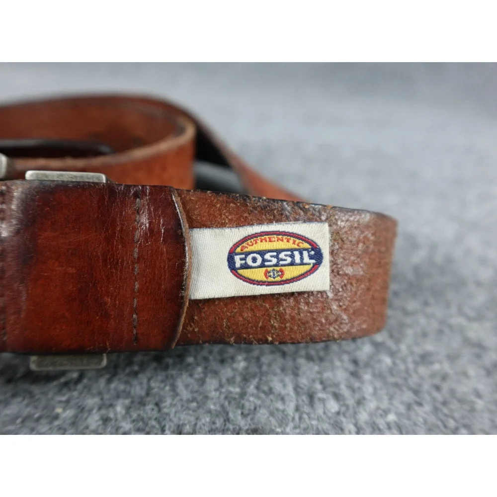 Fossil Men's Brown Leather‎ Belt Silver Buckle Casual Distressed Size 38